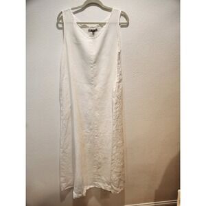 FLAX‎ White 100% Linen Sleeveless Shift Dress Women's Size M Made Lithuania NWOT